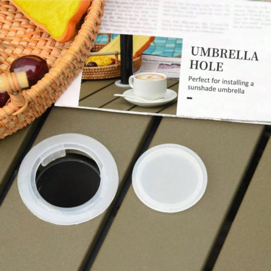Outsunny 22 Rattan Wicker Side Table with Steel Frame, Insert Hole, Sand Bag Outdoor, Patio, Garden, Backyard, Black Tan