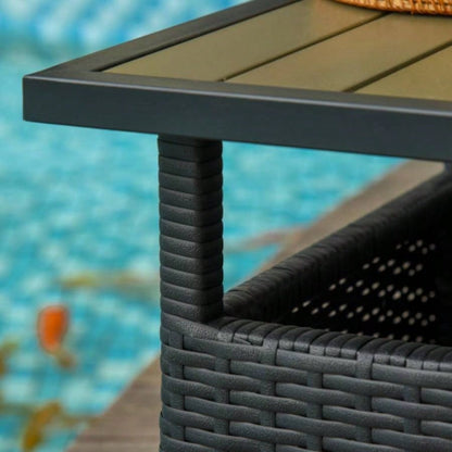 Outsunny 22 Rattan Wicker Side Table with Steel Frame, Insert Hole, Sand Bag Outdoor, Patio, Garden, Backyard, Black Tan