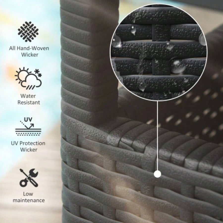 Outsunny 22 Rattan Wicker Side Table with Steel Frame, Insert Hole, Sand Bag Outdoor, Patio, Garden, Backyard, Black Tan
