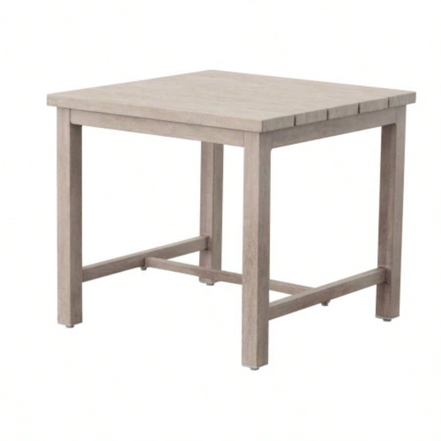 Durable Outdoor End Table - Solid Aluminum Construction, Whitewashed Birch Look - Natural Charm, Adjustable Levelers