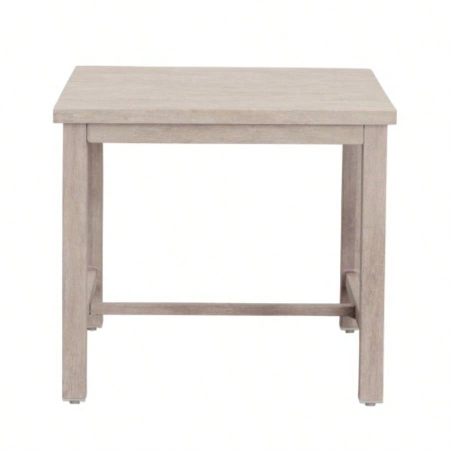 Durable Outdoor End Table - Solid Aluminum Construction, Whitewashed Birch Look - Natural Charm, Adjustable Levelers