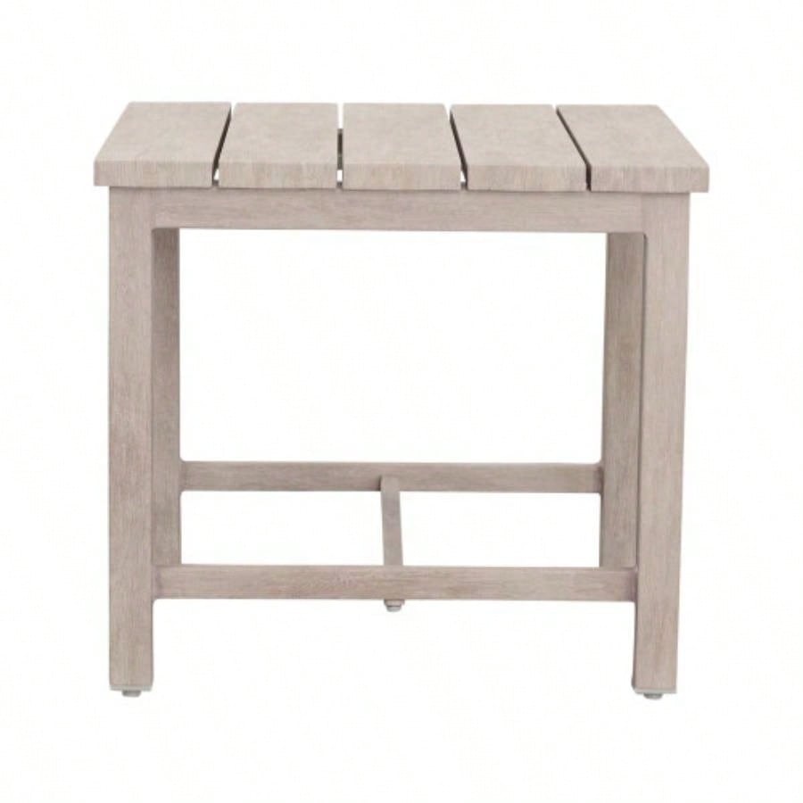 Durable Outdoor End Table - Solid Aluminum Construction, Whitewashed Birch Look - Natural Charm, Adjustable Levelers