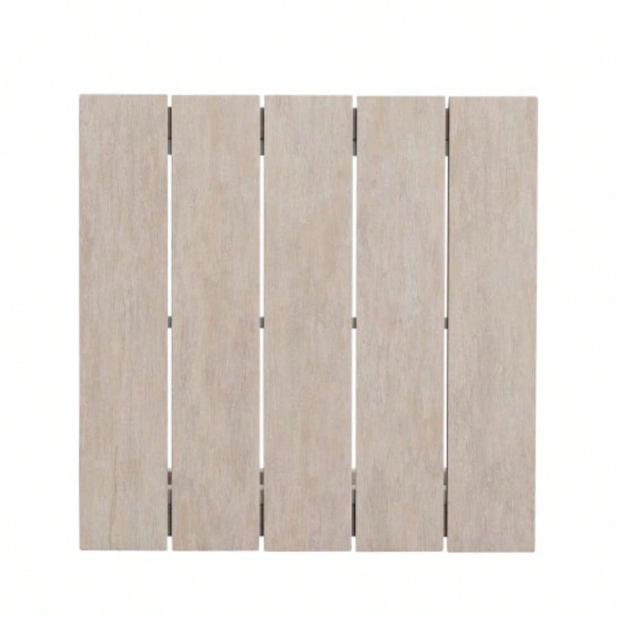 Durable Outdoor End Table - Solid Aluminum Construction, Whitewashed Birch Look - Natural Charm, Adjustable Levelers