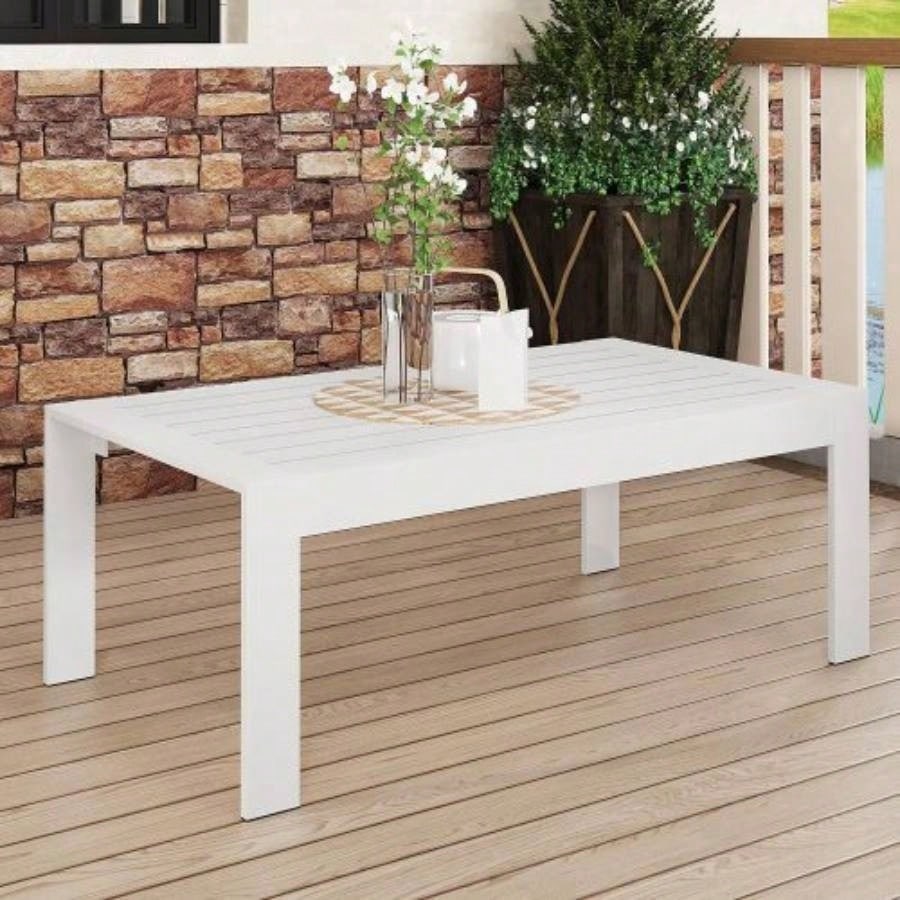 All - Weather Aluminum Outdoor Coffee Table, Modern Coffee Table Outside, Rectangle Patio Coffee Table - White