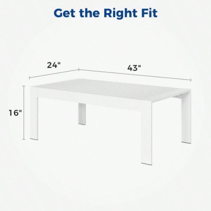 All - Weather Aluminum Outdoor Coffee Table, Modern Coffee Table Outside, Rectangle Patio Coffee Table - White