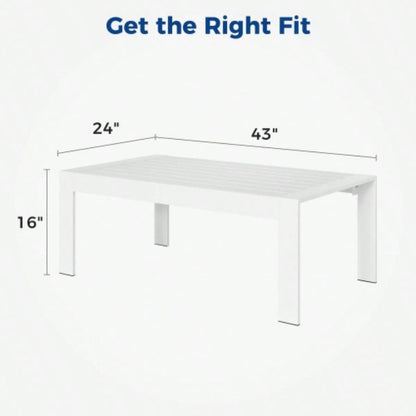 All - Weather Aluminum Outdoor Coffee Table, Modern Coffee Table Outside, Rectangle Patio Coffee Table - White