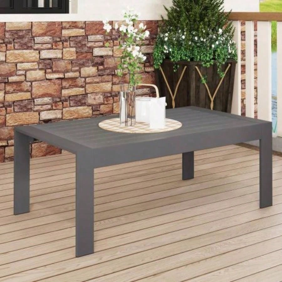All - Weather Aluminum Outdoor Coffee Table, Modern Coffee Table Outside, Rectangle Patio Coffee Table - White