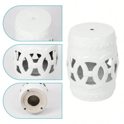 10.5x 17 Glazed Ceramic Drum Stool - Indoor/Outdoor Side Table - Accent Garden Stool