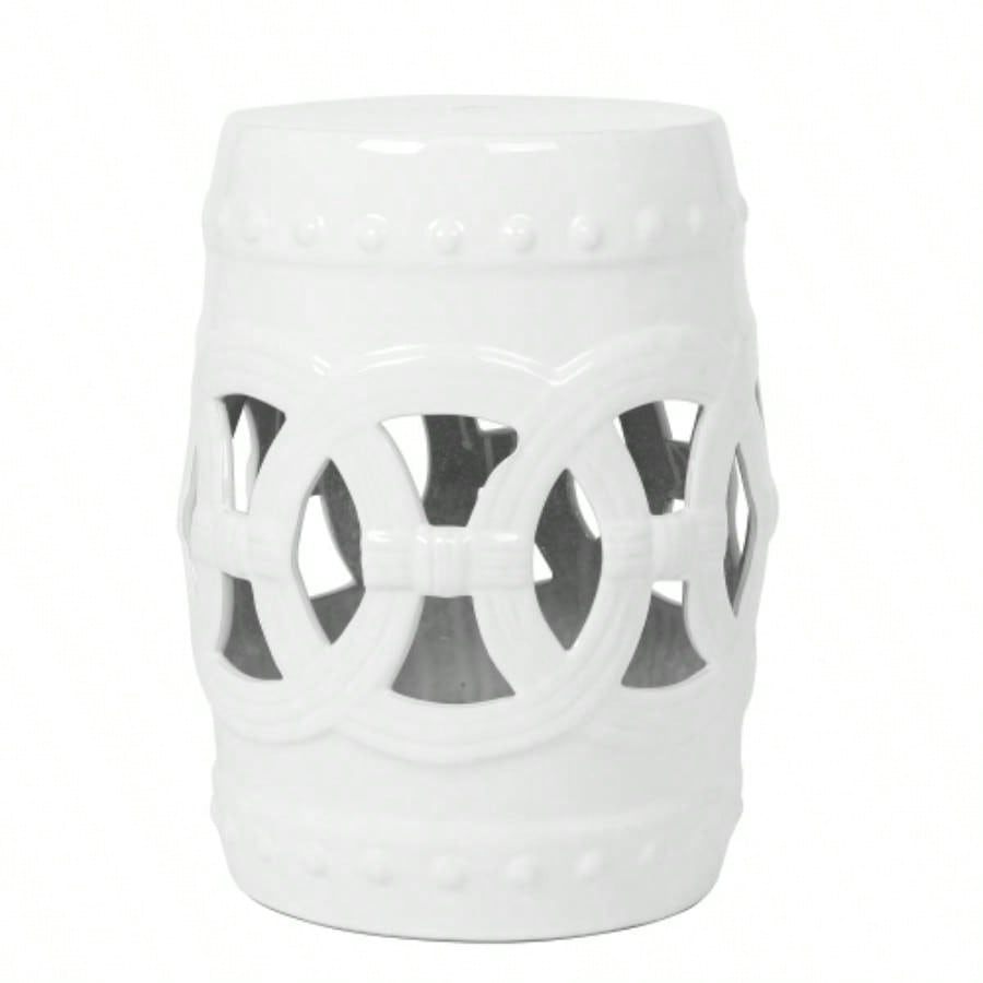 10.5x 17 Glazed Ceramic Drum Stool - Indoor/Outdoor Side Table - Accent Garden Stool