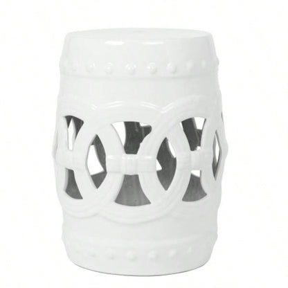 10.5x 17 Glazed Ceramic Drum Stool - Indoor/Outdoor Side Table - Accent Garden Stool