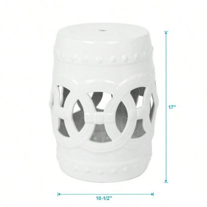 10.5x 17 Glazed Ceramic Drum Stool - Indoor/Outdoor Side Table - Accent Garden Stool