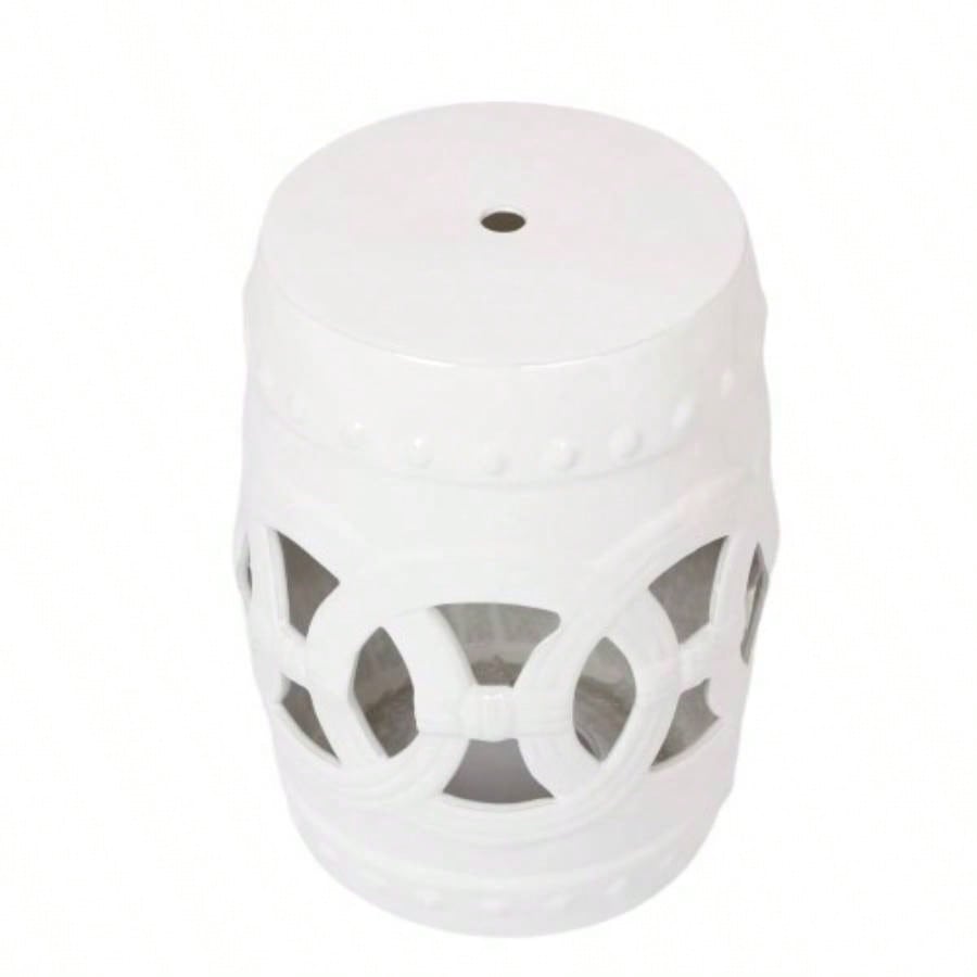 10.5x 17 Glazed Ceramic Drum Stool - Indoor/Outdoor Side Table - Accent Garden Stool
