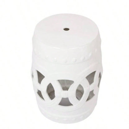 10.5x 17 Glazed Ceramic Drum Stool - Indoor/Outdoor Side Table - Accent Garden Stool