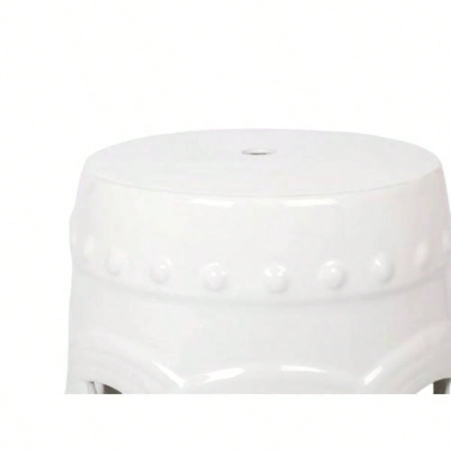10.5x 17 Glazed Ceramic Drum Stool - Indoor/Outdoor Side Table - Accent Garden Stool