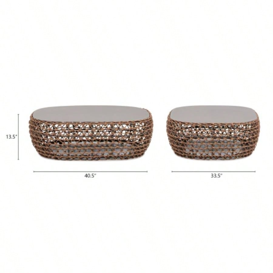 Willow 40.5 Oval Woven Patio Coffee Table, Golden Brown Wicker Frame, Wheat Beige