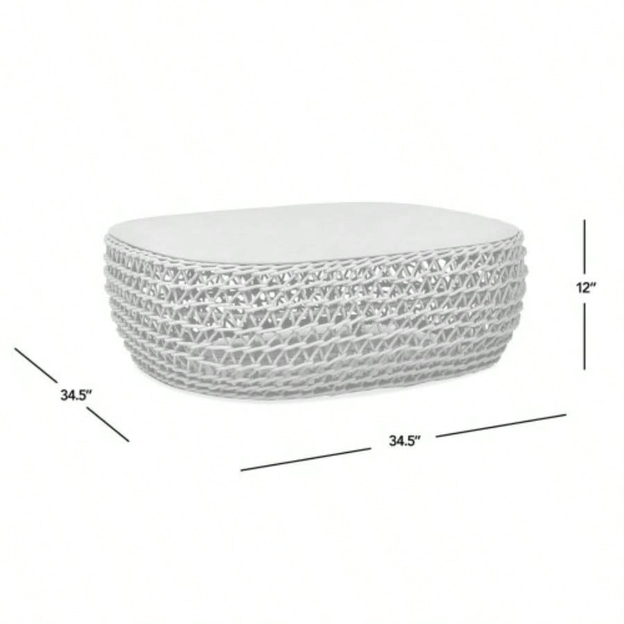 Willow 40.5 Oval Woven Patio Coffee Table, Golden Brown Wicker Frame, Wheat Beige