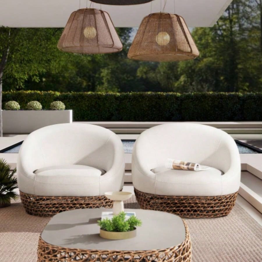Willow 40.5 Oval Woven Patio Coffee Table, Golden Brown Wicker Frame, Wheat Beige