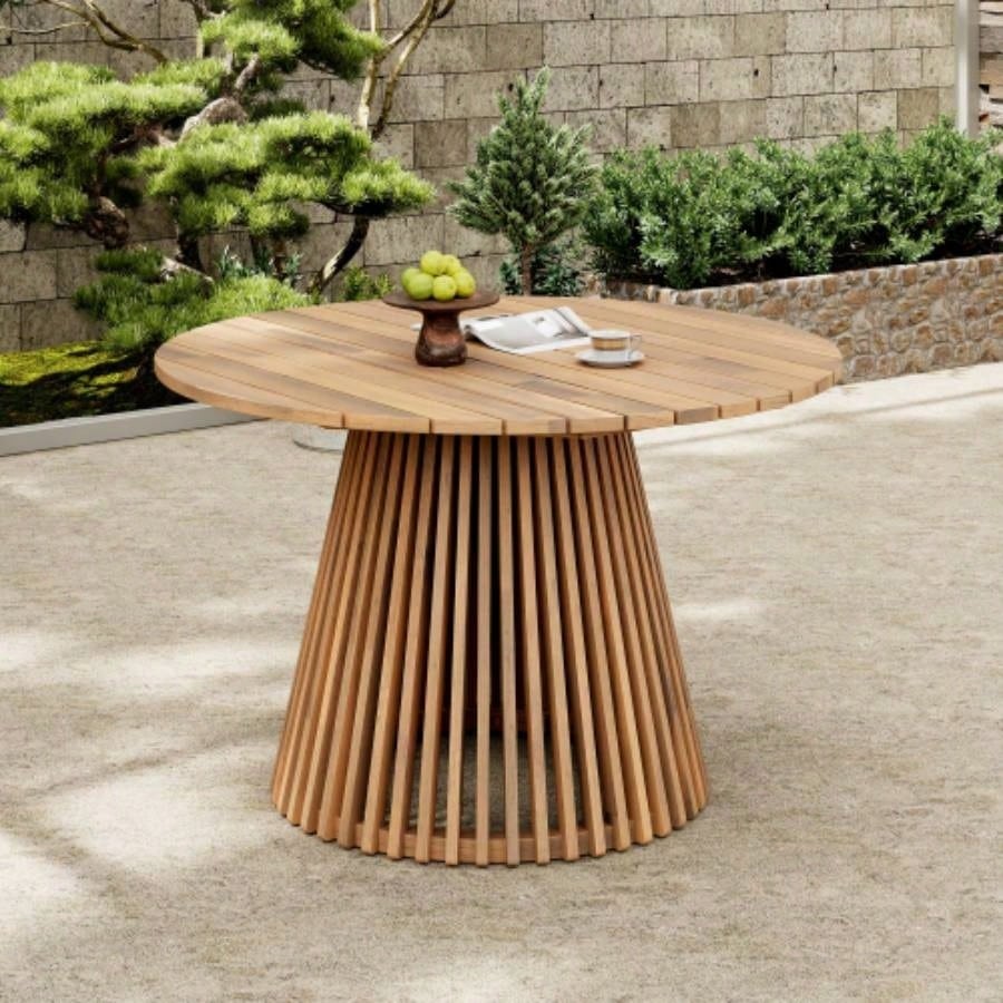 Outdoor Acacia Wood Patio Dining Table, 47.25 - inch - large round dining table, Backyard, Lawn, Balcony, Light Teak
