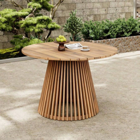 Outdoor Acacia Wood Patio Dining Table, 47.25 - inch - large round dining table, Backyard, Lawn, Balcony, Light Teak