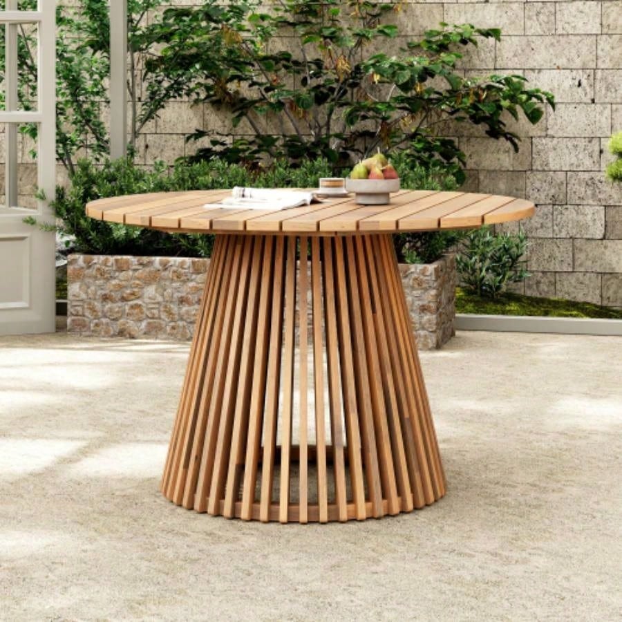 Outdoor Acacia Wood Patio Dining Table, 47.25 - inch - large round dining table, Backyard, Lawn, Balcony, Light Teak