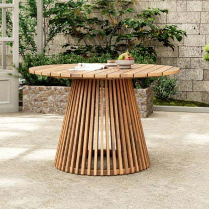 Outdoor Acacia Wood Patio Dining Table, 47.25 - inch - large round dining table, Backyard, Lawn, Balcony, Light Teak