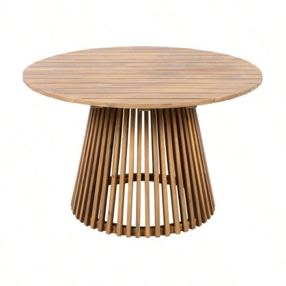Outdoor Acacia Wood Patio Dining Table, 47.25 - inch - large round dining table, Backyard, Lawn, Balcony, Light Teak