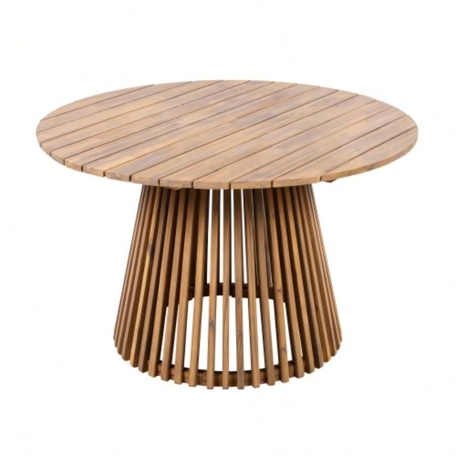 Outdoor Acacia Wood Patio Dining Table, 47.25 - inch - large round dining table, Backyard, Lawn, Balcony, Light Teak