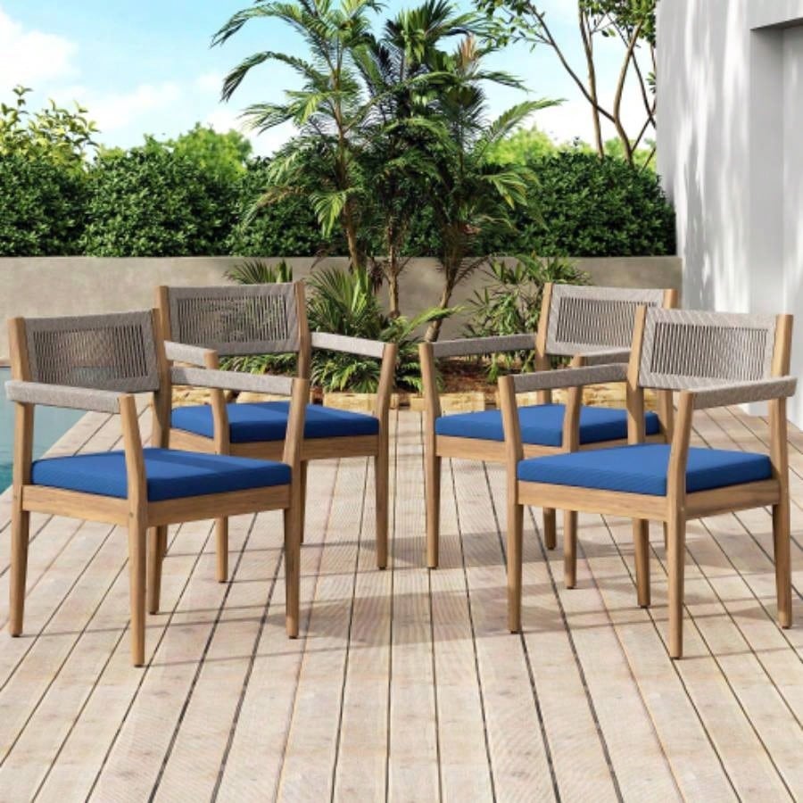 Outdoor Acacia Wood Patio Dining Table, 47.25 - inch - large round dining table, Backyard, Lawn, Balcony, Light Teak