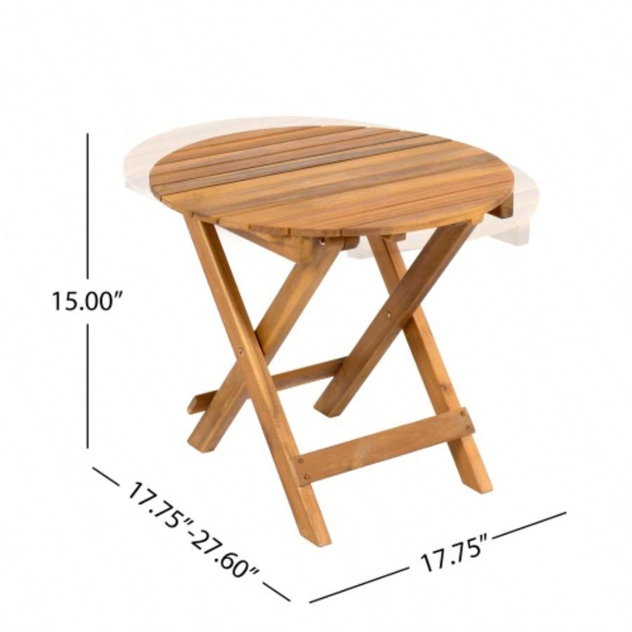 NO INSTALLATION REQUIRED, FOLDABLE AND ADJUSTABLE OUTDOOR ACACIA WOOD SIDE TABLE TEAK