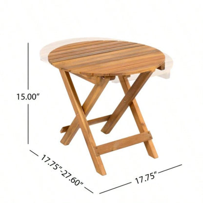 NO INSTALLATION REQUIRED, FOLDABLE AND ADJUSTABLE OUTDOOR ACACIA WOOD SIDE TABLE TEAK