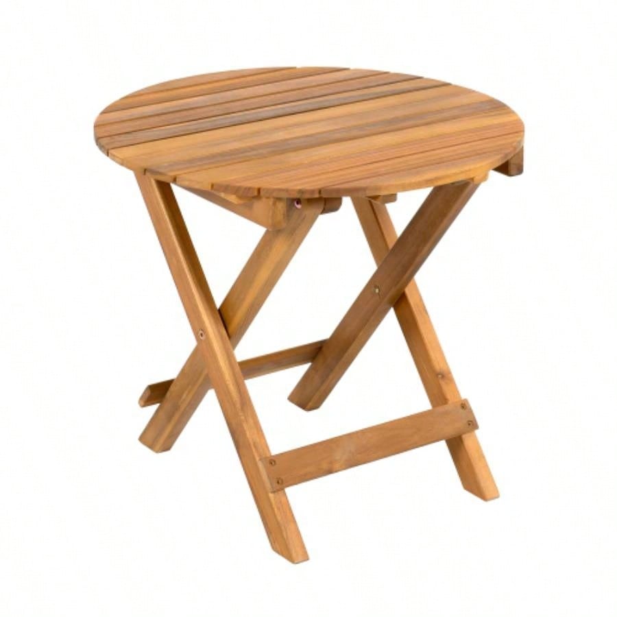 NO INSTALLATION REQUIRED, FOLDABLE AND ADJUSTABLE OUTDOOR ACACIA WOOD SIDE TABLE TEAK