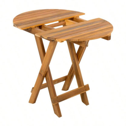 NO INSTALLATION REQUIRED, FOLDABLE AND ADJUSTABLE OUTDOOR ACACIA WOOD SIDE TABLE TEAK