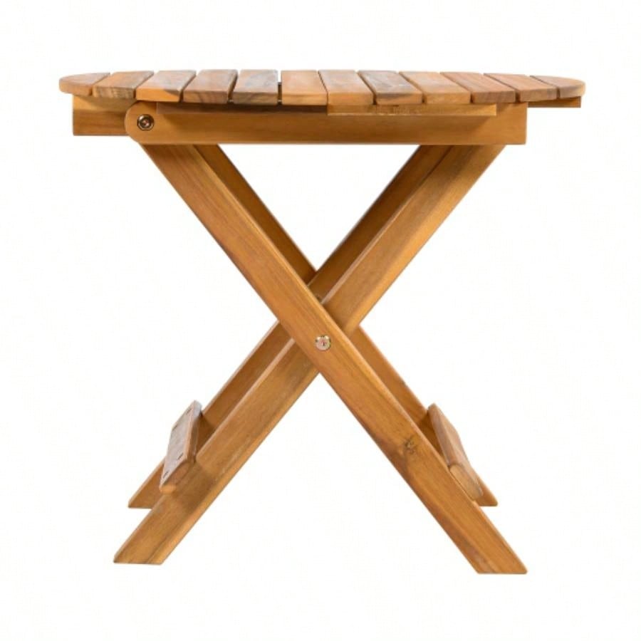 NO INSTALLATION REQUIRED, FOLDABLE AND ADJUSTABLE OUTDOOR ACACIA WOOD SIDE TABLE TEAK
