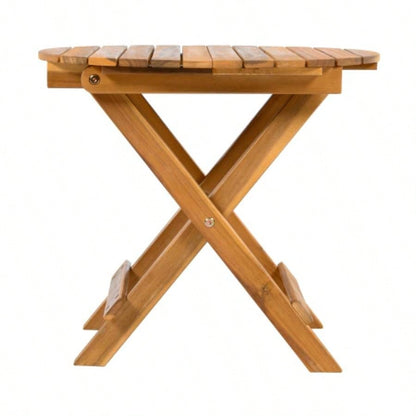 NO INSTALLATION REQUIRED, FOLDABLE AND ADJUSTABLE OUTDOOR ACACIA WOOD SIDE TABLE TEAK