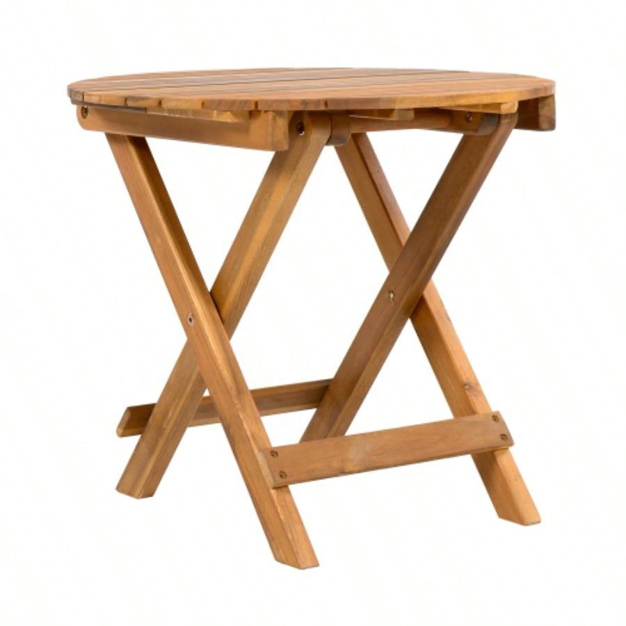 NO INSTALLATION REQUIRED, FOLDABLE AND ADJUSTABLE OUTDOOR ACACIA WOOD SIDE TABLE TEAK