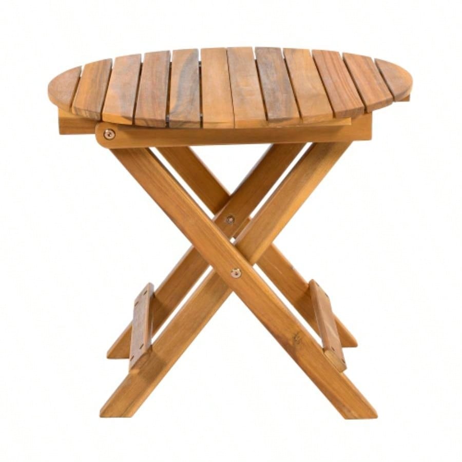 NO INSTALLATION REQUIRED, FOLDABLE AND ADJUSTABLE OUTDOOR ACACIA WOOD SIDE TABLE TEAK
