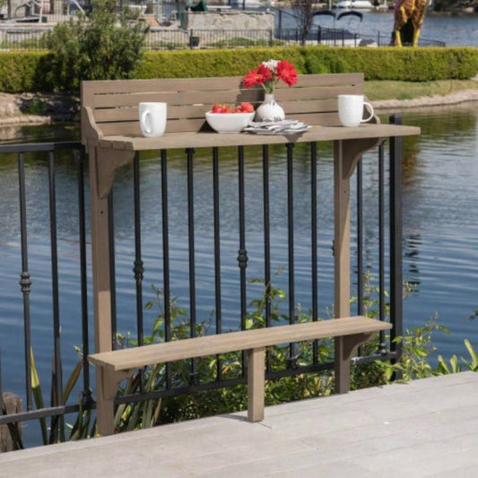 Outdoor Acacia Wood Balcony Bar Table, Gray