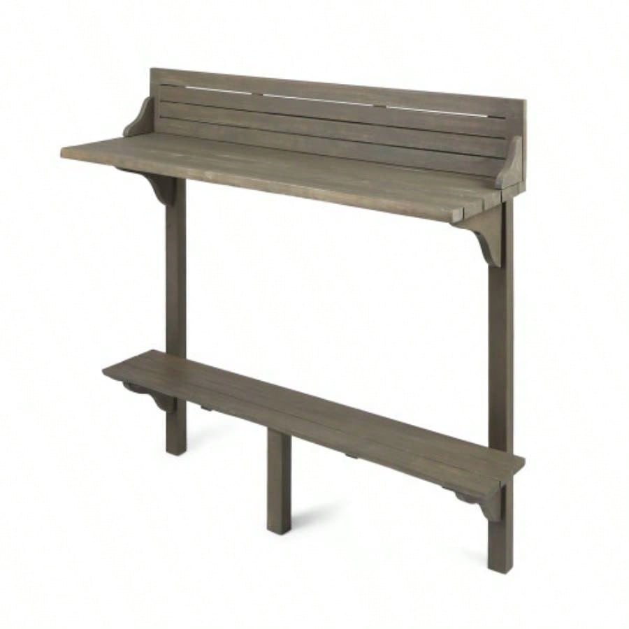 Outdoor Acacia Wood Balcony Bar Table, Gray