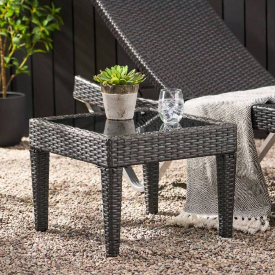 Outdoor Antibes Wicker Side Table, Accent Table,
