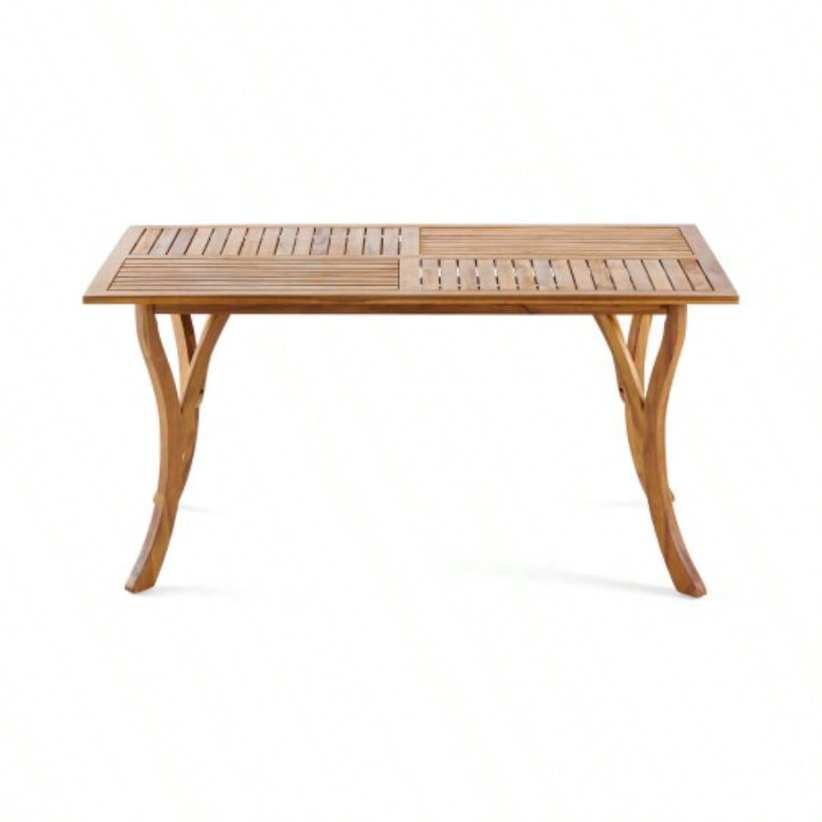 Outdoor 59 Inch Rectangular Solid Wood Table Dining Table, Teak