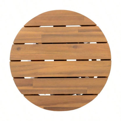 Outdoor Acacia Wood Patio Side Table, Round Coffee Table Backyard, Lawn, Balcony, Light Teak