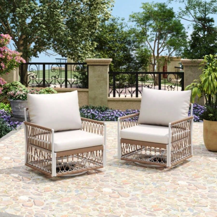 17.32 Bohemian Garden Accent Outdoor Side Table - Handwoven Rope with Powder - Coated Steel Frame, Glass Top, Small Patio End Table Drinks, Plants