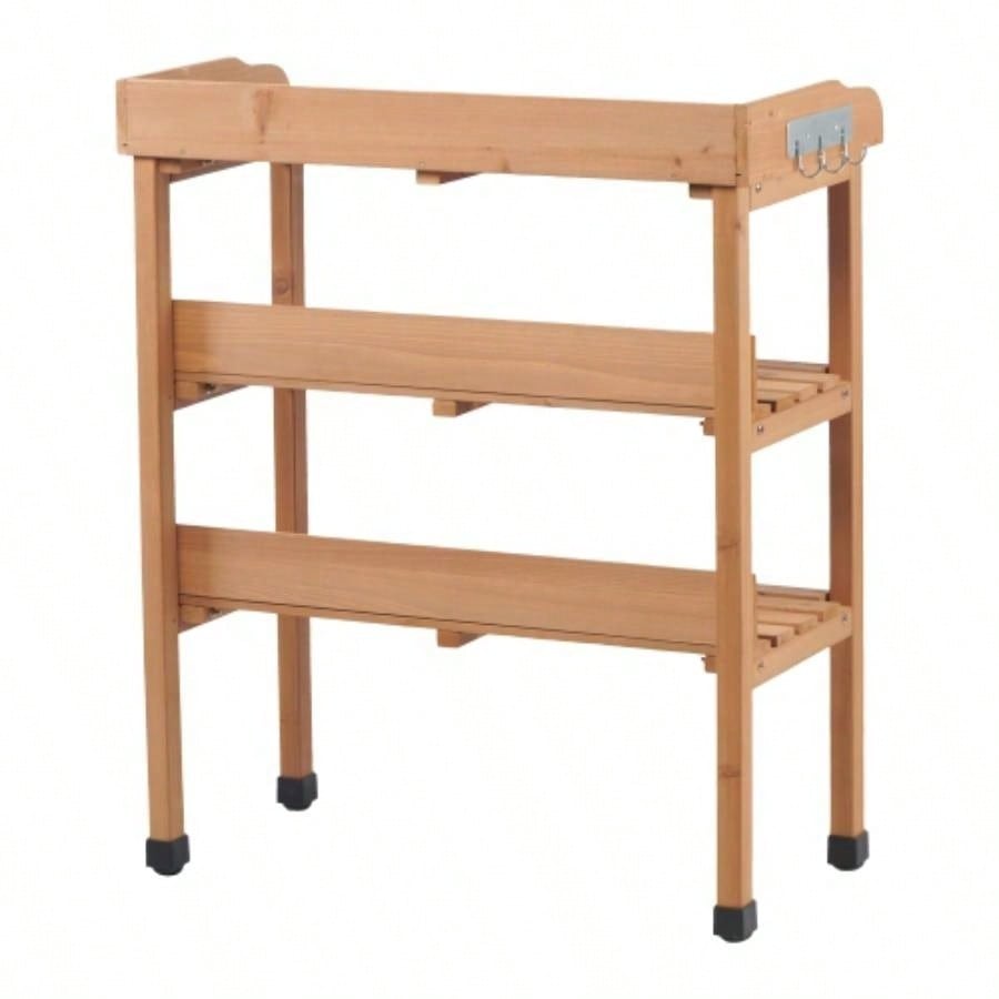 30x14.535.5 Potting Table/Metal Tabletop, 3 Layers Outdoor Work/Hook Garden, Solid Wood Workstation Garage