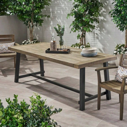 Outdoor Acacia Wood Dining Table, Rustic Metal