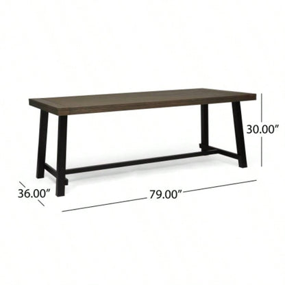 Outdoor Acacia Wood Dining Table, Rustic Metal