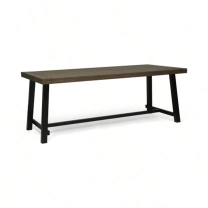 Outdoor Acacia Wood Dining Table, Rustic Metal