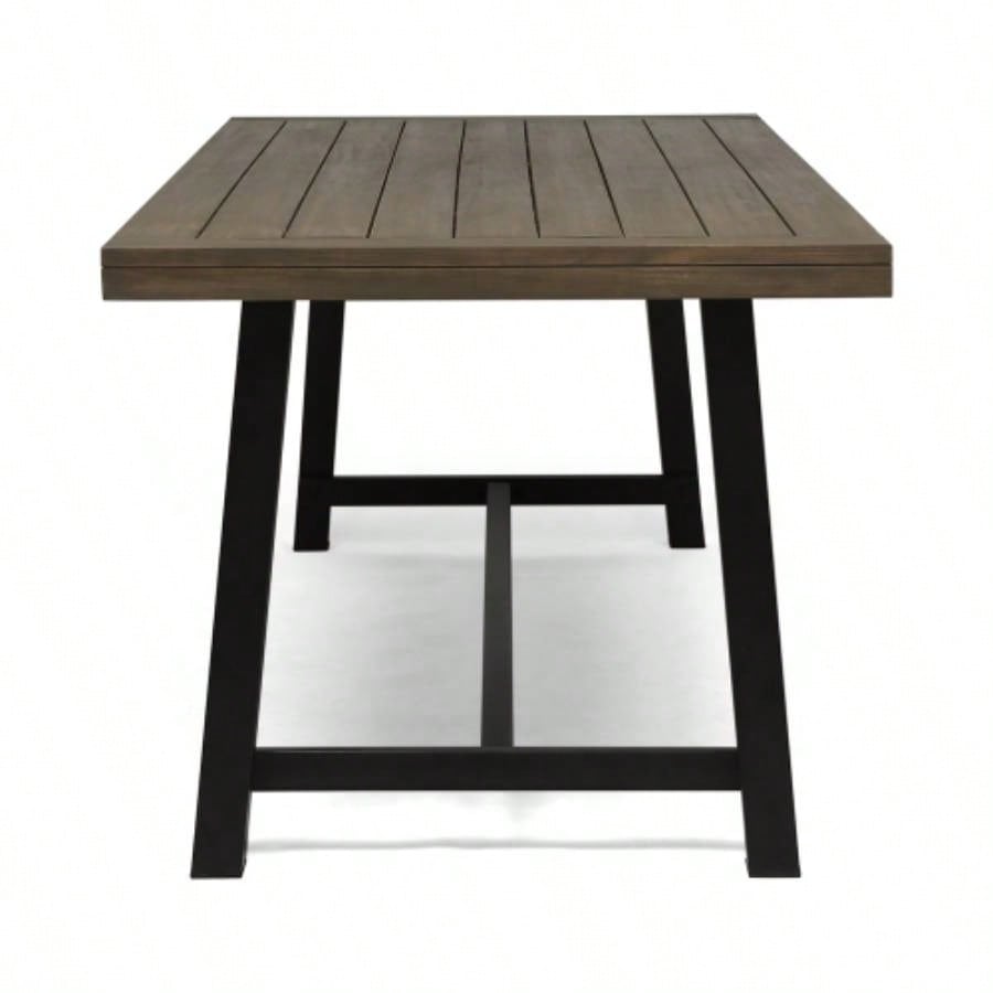 Outdoor Acacia Wood Dining Table, Rustic Metal