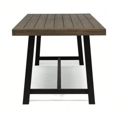 Outdoor Acacia Wood Dining Table, Rustic Metal
