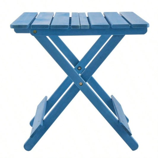 Folding Square Table Patio Outdoor solid wood Table Backyard, Balcony, Portable Design Space - Saving Blue Color