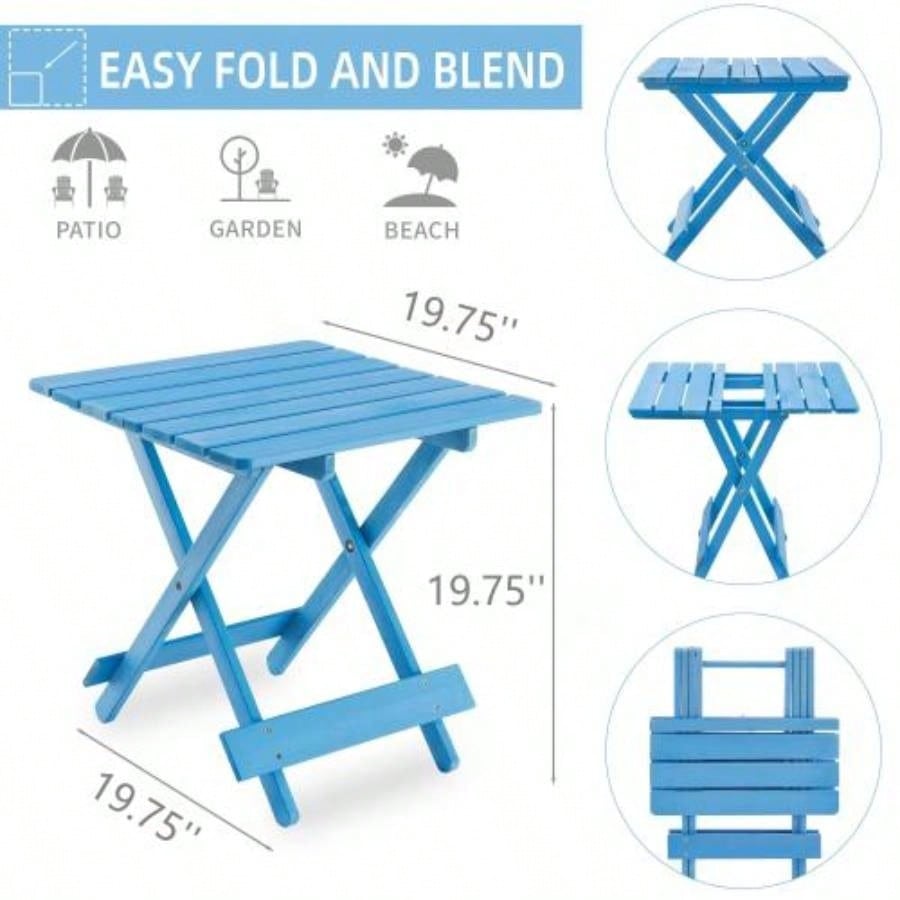 Folding Square Table Patio Outdoor solid wood Table Backyard, Balcony, Portable Design Space - Saving Blue Color